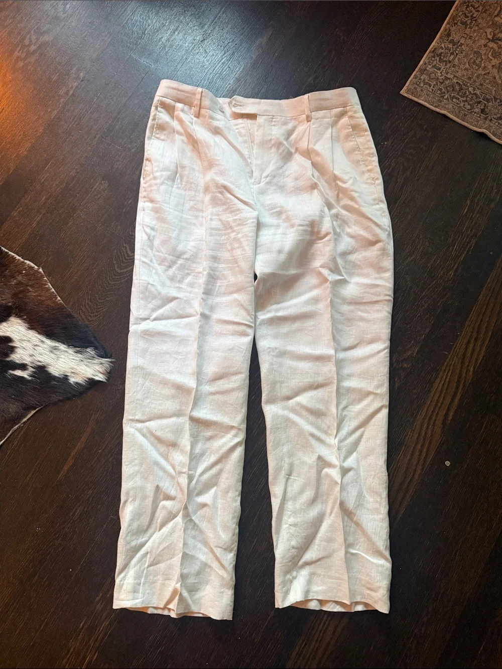 Men's Paul Frederick Linen White Casual Trousers